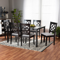 Baxton Studio RH330C-GreyDark Brown-7PC Dining Set Baxton Studio Verner Modern and Contemporary Grey Fabric Upholstered and Dark Brown Finished Wood